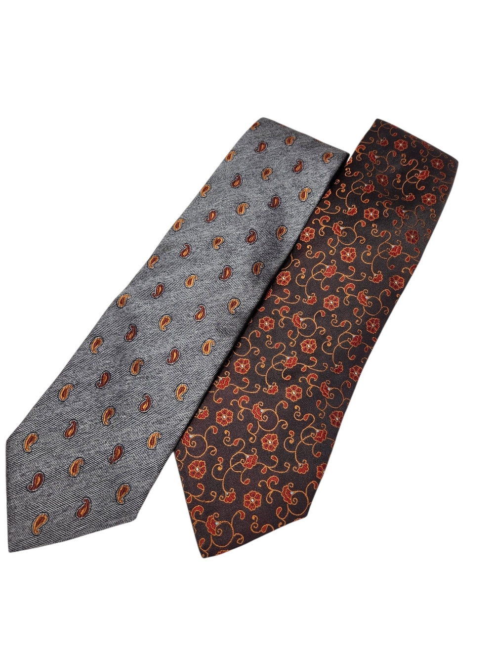 Florence Style Italy 100% Silk Neckties Lot 2 Fall Paisley Floral Rust Brown